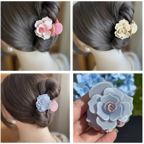 Light Yellow 3D Camellia Floral Hair Claw - Picture 2 of 4